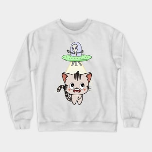 Funny tabby cat is being abducted by aliens Crewneck Sweatshirt